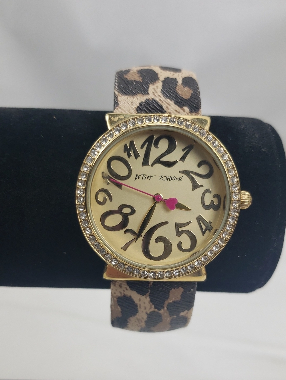 Betsey Johnson Gold Working Watch with Leopard Print Cuff Wristband